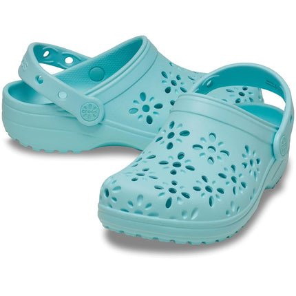 Crocs Unisex Kids Clog, Classic Floral Cut Out Clog T, Aquamarine, 9 UK Child