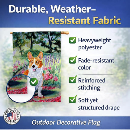 Caroline's Treasures Corgi Springtime in the Garden Flag Canvas House Size