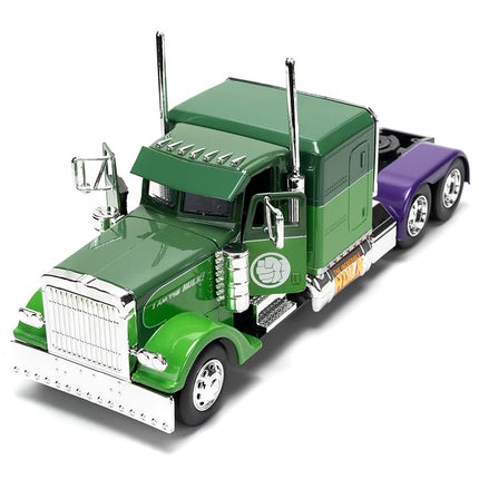 Jada Hollywood Rides 1:24 Scale Die-Cast 1992 Peterbilt 379 Big Rig Box Hulk Edition – Opening Doors, Rubber Tires, Detailed Interior – Marvel Licensed Collectible for Ages 8+
