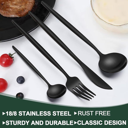 Wildone Matte Black Silverware Set 20 Piece, Stainless Steel Flatware Set Service for 4, Cutlery Utensil Sets for Home Restaurant, Include Knife Fork Spoon Set, Dishwasher Safe