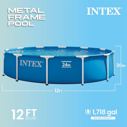 Intex Metal Frame 12ft x 30in Round Above Ground Swimming Pool Set w/Pump