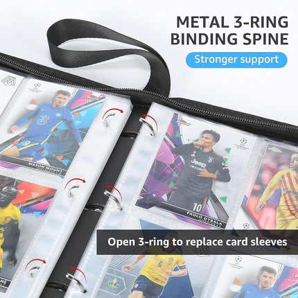 HBK Soccer Card Binder 900 Pockets, PU Leather Sports Cards Holder with 50 Removable Sleeves, 3-ring Trading Cards Binder for Cards Storage (Messi10)