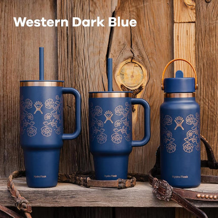 Hydro Flask Water Bottle - Insulated Stainless Steel - Wide Straw Lid, Leakproof, Leakproof and Refillable in Western Dark Blue