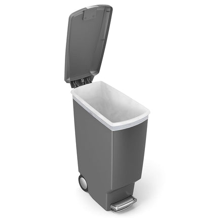 simplehuman CW1363 40L Slim Recycling Kitchen Pedal Bin with Lid Lock, Silent Soft Close Lid, Built In Wheels, Stay-Open Lid, Grey Plastic, W 26.0cm x H 64.0cm x D 49.0cm