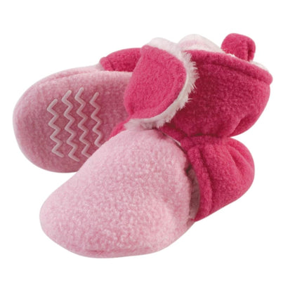 Hudson Baby Unisex Baby Cozy Fleece and Faux Sherpa Booties, Light Pink Dark Pink, 18-24 Months