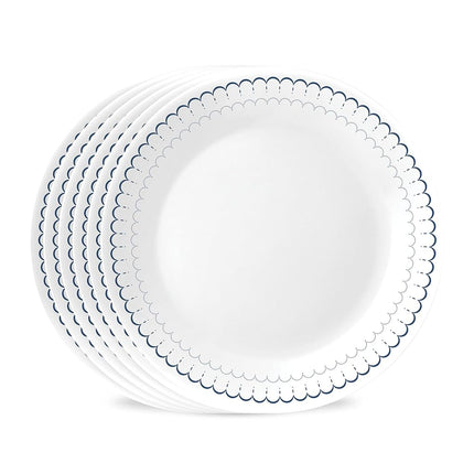 Corelle Vitrelle Juego de platos llanos de 26 cm, vidrio de triple capa y resistente a las roturas, platos redondos ligeros, 8 piezas Winter Frost White