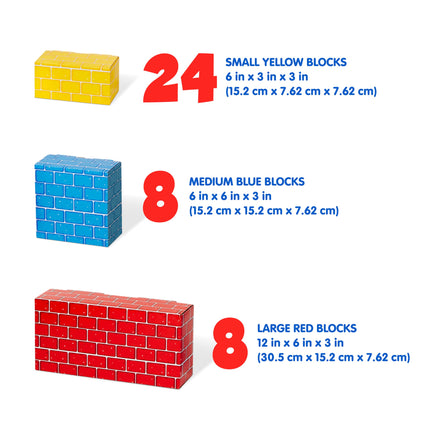 Melissa & Doug Bloques de construcción de cartón extra grueso, tamaño jumbo, 40 bloques en 3 tamaños – Bloques de ladrillo de imitación de cartón extra grueso, tamaño jumbo, para construir