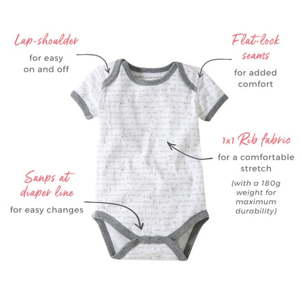 Burt's Bees Baby - Bodysuits de bebé para niño, paquete de 5 piezas de manga corta y larga, 100% algodón orgánico, estampados gris jaspeado, prematuro