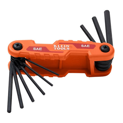 KLEIN TOOLS 70540 Folding Hex Key Set, Compact 9-Key SAE Sizes 5/64-Inch to 1/4-Inch, Industrial Strength Heat Treated Alloy Steel