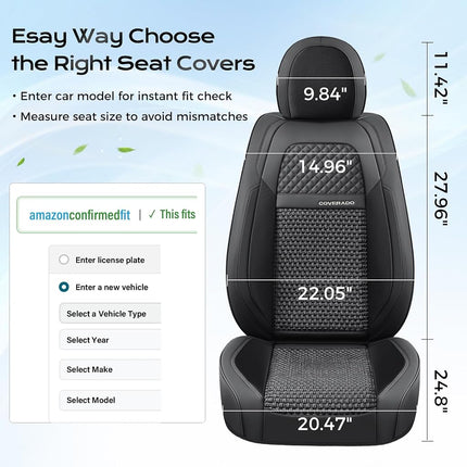 Coverado Leather Front Seat Covers, 2-Pack Universal Waterproof Breathable Leather Woven Leatherette Seat Cushions, Auto Car Seats Protectors, Fit for Most Vehicles-Blackpure