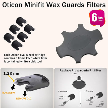 （30 Pcs）Minifit Prowax Wax Guards Filters for Oticon Hearing Aids,Oticon Hearing Aids Replacement Parts Supplies Cleaning Kit Accessories