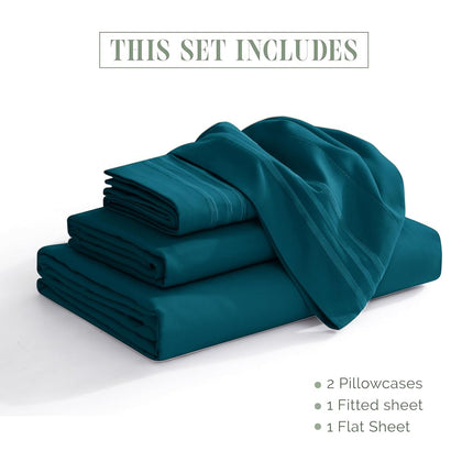 Elegant Comfort 4-Piece Bed Sheet Set - Luxury Bedding 1500 Premium Hotel Quality Microfiber, All Around Elastic 18-24 Inches Deep Fitted Sheet- Extra Deep Pocket Sheets, King, Marine Teal