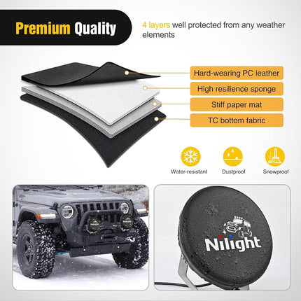 Nilight 7inch Round Offroad Driving Pod Light Cover, 7.25 Inch Diameter Black Leather Protective Cover for Auxiliary Ditch Fog Bumper Headlight on Jeep Truck SUV ATV UTV Tractor