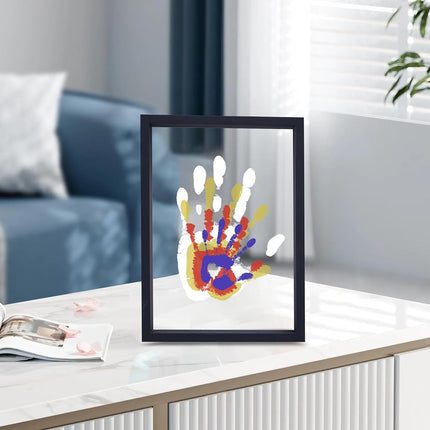 Family Handprint Kit, DIY Craft Keepsake Wooden Frame, Endless Gift Set, Non-Toxic Paints, Transparent Sheets (Black)