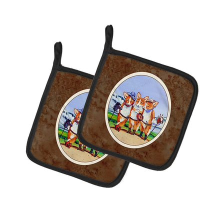 Caroline's Treasures Cowboy Corgi Pair of Pot Holders 7283PTHD, Fabric, Multicolor