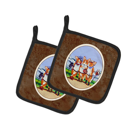 Caroline's Treasures Cowboy Corgi Pair of Pot Hold