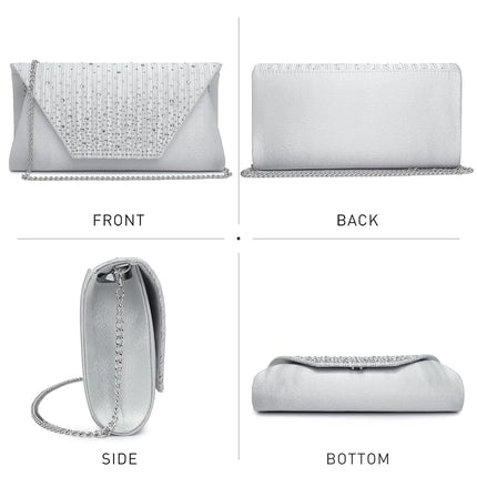Dasein Bolso de Noche para Mujer Brillo Diamante de Imitación Boda Bolso de Noche Cristal Sobre Embrague Bandolera Bolsos de Hombro, Plateado, S (25.9 cm An. x 12.7 cm Al. x 5.1 cm Pr.)