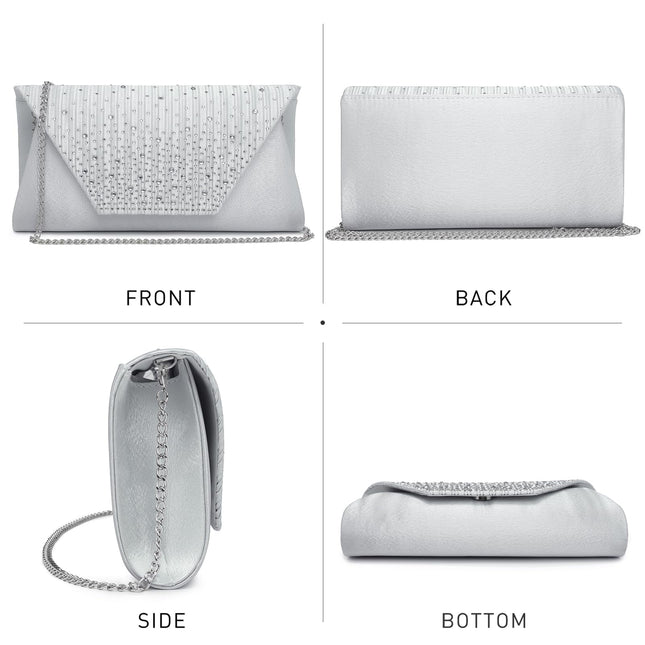 Dasein Evening Bag for Women Glitter Rhinestone Wedding Evening Purse Crystal Envelope Clutch Crossbody Shoulder Bags, Silver, S (10.2"W x 5"H x 2"D)