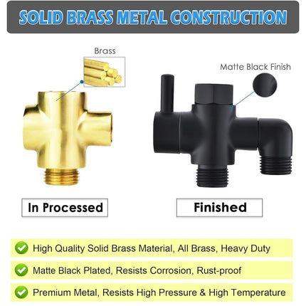 YDmeet Metal Shower Diverter Valve, 3 Way Shower Head Diverter for Handheld Showerhead and Fixed Rainfall Shower Head, Universal G1/2 Bathroom Shower System Replacement Part, Matte Black