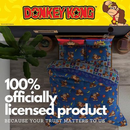 Franco Collectibles Nintendo Donkey Kong Gaming Bedding 7 Piece Super Soft Reversible Comforter and Sheet Set with Sham, Full, (Officially Licensed Product)