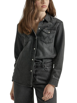Wrangler Womens Boyfriend Denim Snap Closure Shirt