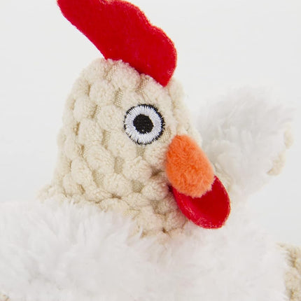 goDog Checkers Just for Me Fat Rooster Squeaky Plush Dog Toy, Chew Guard Technology - White, Mini