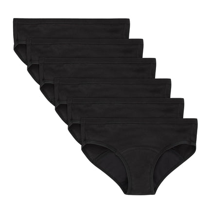 Hanes Girl's Comfort, Period. Boyshort & Hipster Period Underwear, Moderate Protection, Multi-Pack, Hipster - Black - 6 Pack, 14