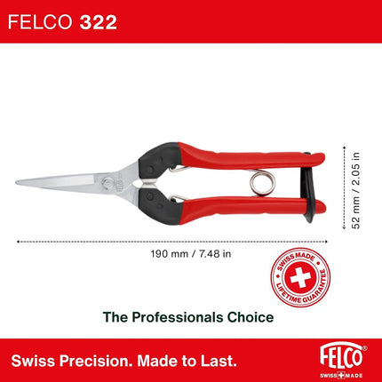 FELCO Model 322 Snips 48mm Straight Chrome Coated Snipping Blade Olive Grove Vineyard Floristry Gardening Horticulture Bonsai Topiary Made in Japan