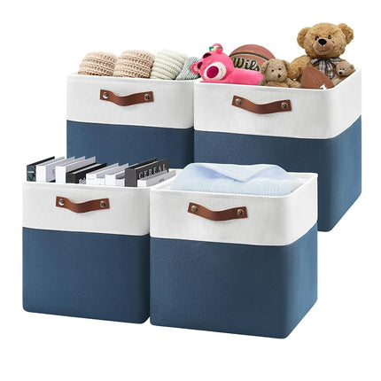 Patvingot Fabric Storage Cubes with PU Handles(Whi