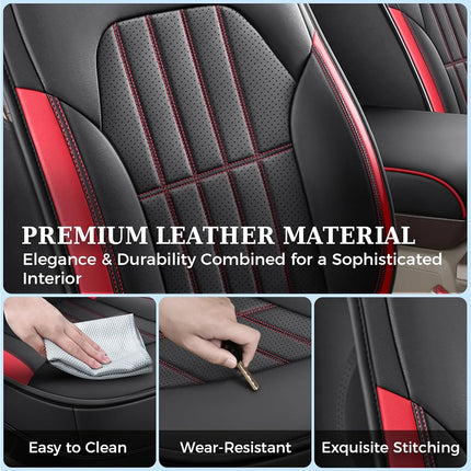 Truckiipa Car Seat Covers Full Set, Dodge Ram Seat Covers Full Coverage Leather Protector Pickup Truck Accessories, Custom Fit for 2002-2018 Ram 1500,2002-2023 Ram 2500 3500 Crew Mega Cab, Red