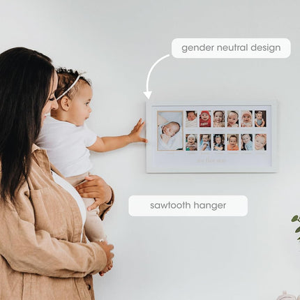 Pearhead My First Year Baby's Twelve Months Photo Moments Collage and Gender Neutral Keepsake - Ideal for Baby Shower, New Mom Gift and Nursery Decor - 13 Inserts, Beige Mat