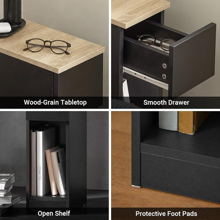 SoBuy Slim Bedside Table 20cm Wide with Drawer & Open Shelf for Bedroom