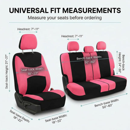 FH Group Light & Breezy Cloth Car Seat Covers, 7 Seater Three Row Set- Airbag & Split Ready -Universal for Cars Trucks and SUVs (Pink/Black)