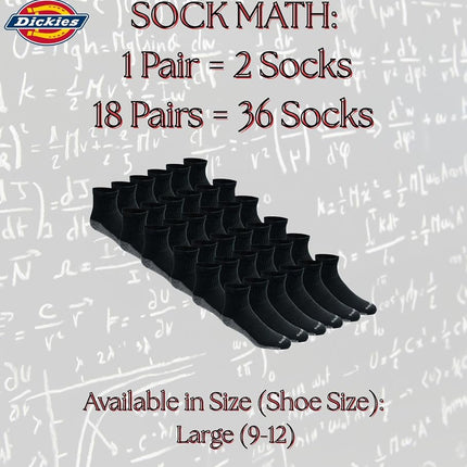 Dickies Men's Dri-Tech Moisture Control Quarter Socks (6, 12, 18 Pairs), Black (18 Pairs), Large