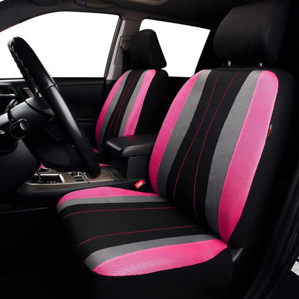 Flying Banner car seat Covers Full Set All Air Mesh Breathable Man Lady Airbag Compatible Rear Bench Split 40/60 50/50 60/40 Truck Pick Up (Full Set - Low Back, Black Gray Pink)