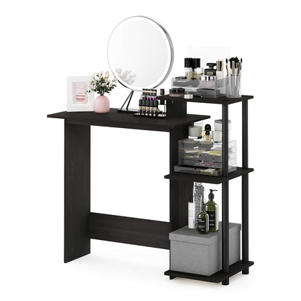 Furinno EFFICIENT Desk, Gaming Desk, with 3 Open Side Shelves, Laptop Notebook Computer Desk,Office Desk for Home Office, Study Room, Dorm, Espresso