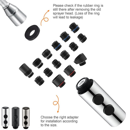 TIORIY Kitchen Sink Spray Head Replacement Metal Chrome Kitchen Faucet Spray Head with 15 Adapters Pull Out Kitchen Faucet Replacement Spray Nozzle