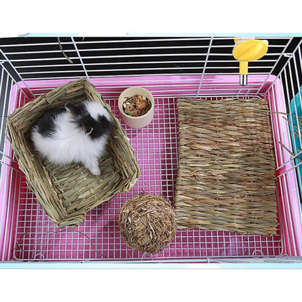 Grass Mat Woven Bed Mat for Small Animal 3PCS Large Bunny Bedding Nest Chew Toy Bed Play Toy for Guinea Pig Parrot Rabbit Bunny Hamster Rat