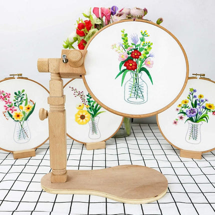Adjustable Embroidery Hoop Stand - Hands-Free Cross Stitch Stand Lap, Beech Wood Embroidery Hoop Holder Frame, Rotated Needlepoint Holder Stand for Art Craft Sewing Needlework Projects