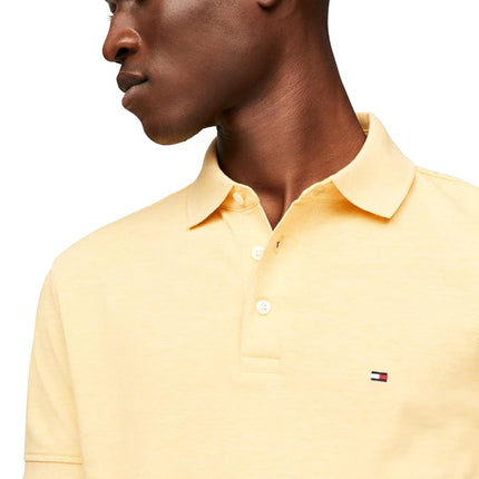 Tommy Hilfiger Men's Short Sleeve Polo Shirts in Slim Fit with Stretch and Organic Pique Cotton, Light Yellow Heather, XXL