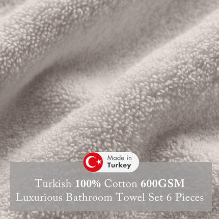 MADISON PARK SIGNATURE Turkish 100% Cotton 600Gsm Luxury Premium Thick Soft Abosorbant Hotel Bathroom Towel Set Shower Hand Face Washcloths, Assorted Sizes, Taupe 6 Piece