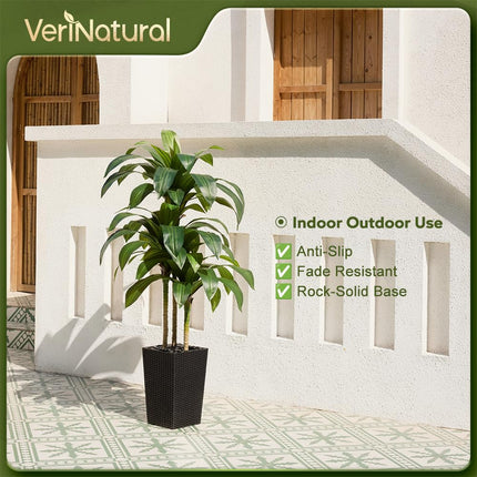 VeriNatural 5FT Artificial Dracaena Tree - UV Resistant Faux Tropical Plant, Potted Fake Tree with Taper Planter & Pebbles - Indoor Outdoor Greenery for Home, Porch, Living Room, Bedroom Decor, VN127