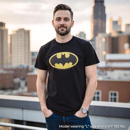 DC Comics Men's Batman Basic Logo Black T-Shirt, Black, XXL