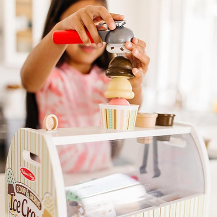 Melissa & Doug Wooden Scoop and Serve Ice Cream Counter (20 pcs) - Play Food and Accessories