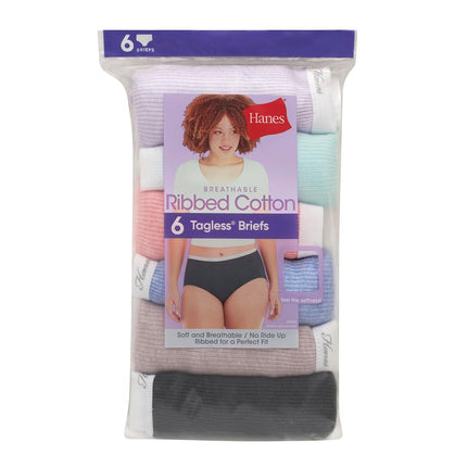 Hanes Womens Ribbed Cotton Briefs 6-Pack, 9, Assorted