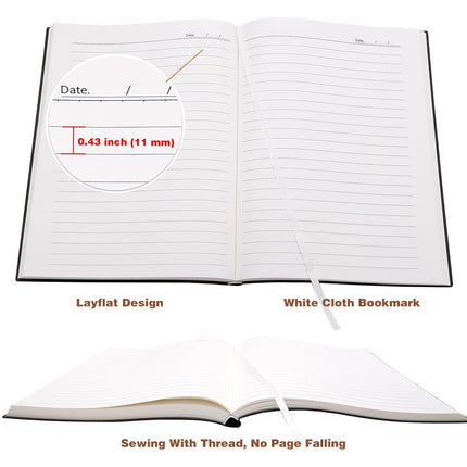 Large Lined Notebook Journal for Writing, Soft Faux Leather Cover, 100GSM Papers, 320 Pages, A4 8.4x11.4 inches Note Book for Work Men Business (Black,Ruled)