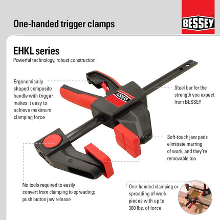 Bessey EHKL360, 12 In., Trigger Clamp and Spreader 360 Rotating Handle One-Hand Bar Clamps