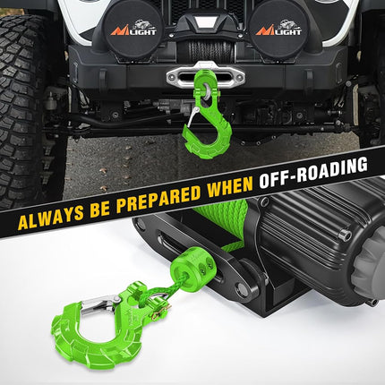 Nilight Forged Steel Winch Hook 3/8" Grade 70 Safety Latch Winch Cable Hook Stopper & Clevis Slip Hook Sets, Included Allen Wrench,Max 35,000 lbs,2 Years Warranty, Green