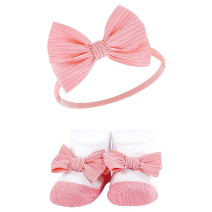 Set de regalo de diadema y calcetines Hudson Baby para niña, chambray floral rosa, talla única
