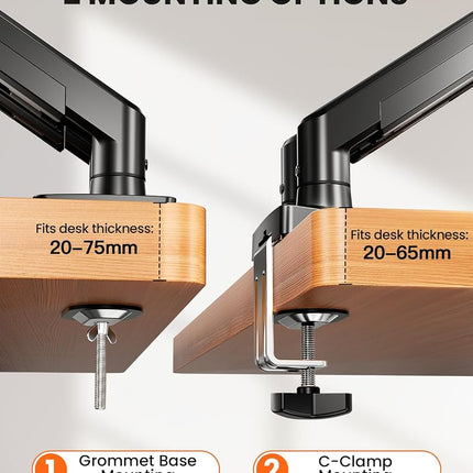 ErGear Dual Monitor Arm for 13-32 Inch Screens, Dual Monitor Stand with Smooth Height Adjustment, Quick-Release VESA Plate, C-Clamp & Grommet Mounting, VESA 75/100mm, Holds 2.2-9kg